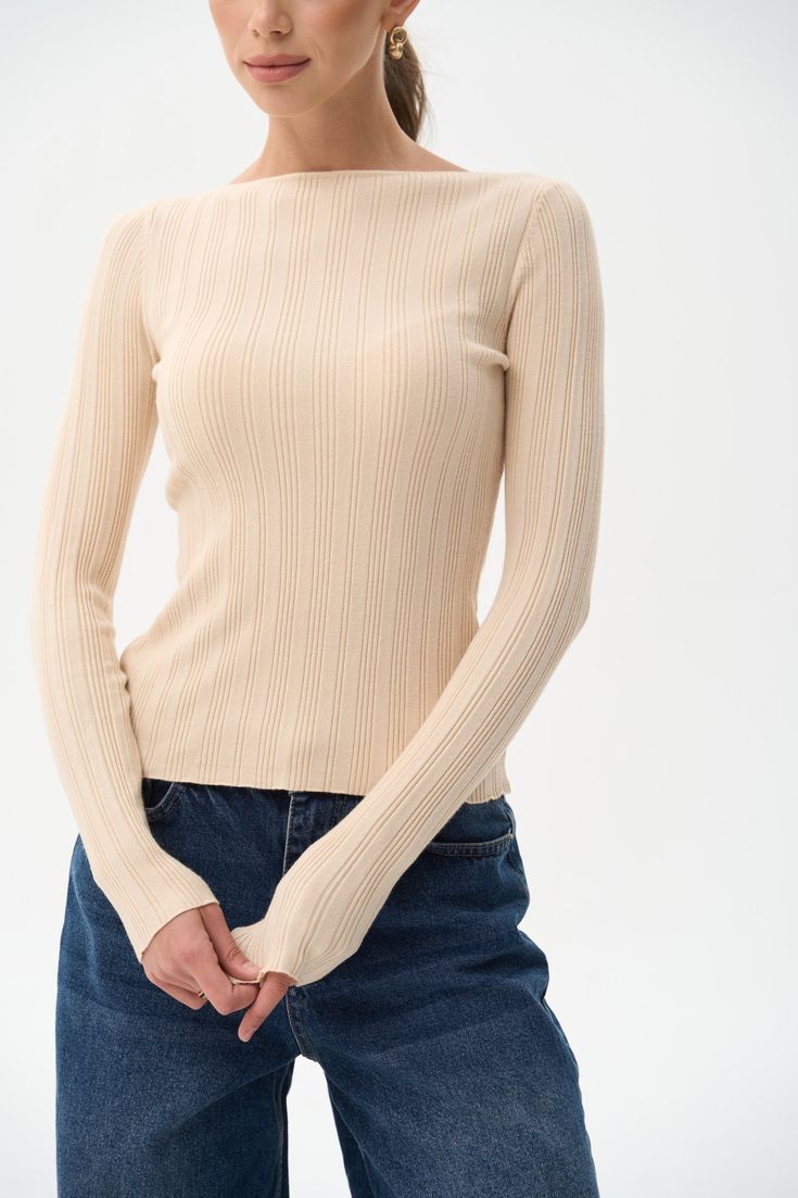 Beige Sweater - SOLMAR Destination Travel, Plane Ride, Buy Sweaters, Straight Neckline, Top Pants Set, Sweater Tank Top, Women's Sweaters, Ribbed Knit Sweater, Waist Jeans