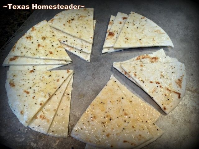 the tortilla is cut into eight pieces