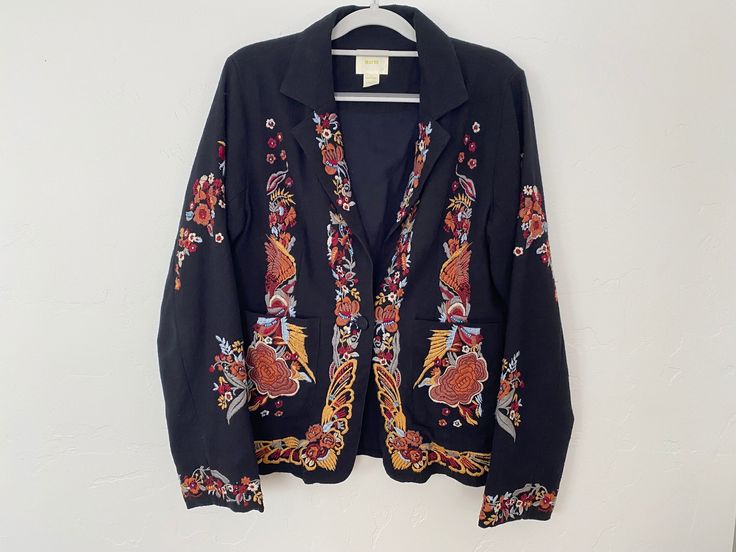 Embroidered cotton jacket Casual Embroidered Cotton Outerwear, Embroidered Long-sleeve Cotton Blazer, Embroidered Long Sleeve Cotton Blazer, Casual Embroidered Long Sleeve Blazer, Casual Embroidered Blazer With Long Sleeves, Embroidered Cotton Long Sleeve Blazer, Embroidered Cotton Blazer With Long Sleeves, Casual Embroidered Blazer For Fall, Embroidered Cotton Outerwear For Work