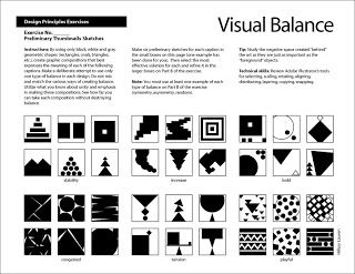 the visual balance poster is shown in black and white, with an image of different shapes