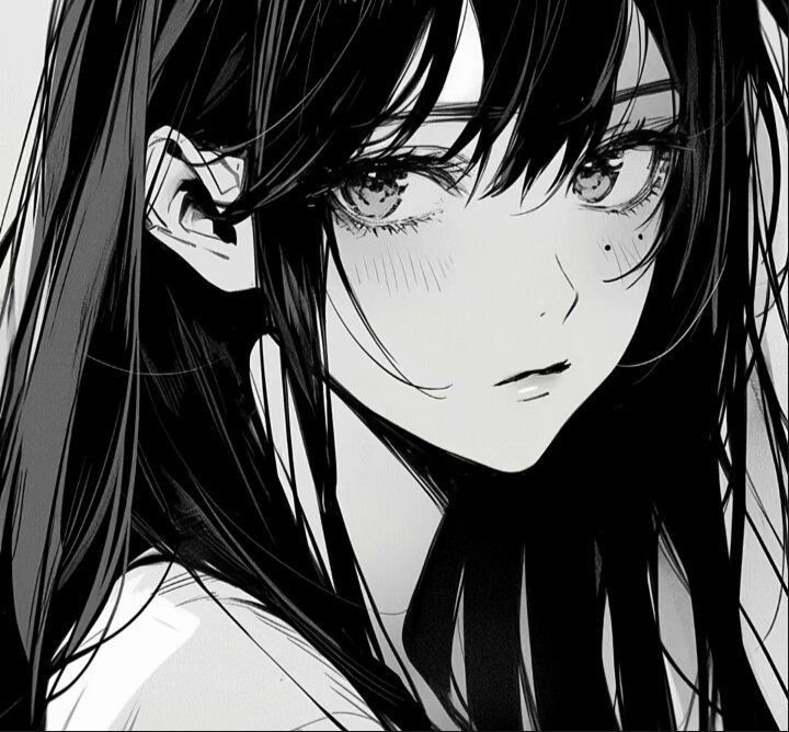 Anime Photo Profile Dark, Anime Black Hair, Best Anime Drawings, Girls With Black Hair, Aesthetic Couple, Anime Cover Photo, Anime Pictures, Anime Monochrome, Long Black Hair