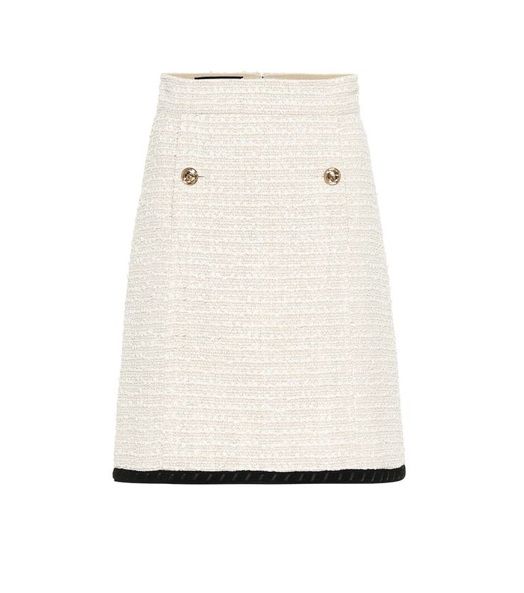 Gucci - White tweed skirt ($1,700) Gucci Tweed, Fendi Coat, Gucci Skirt, Breastfeeding Shirt, Design Skirt, Button Embellishments, Crepe Skirts, Chanel Jacket, Paneled Skirt