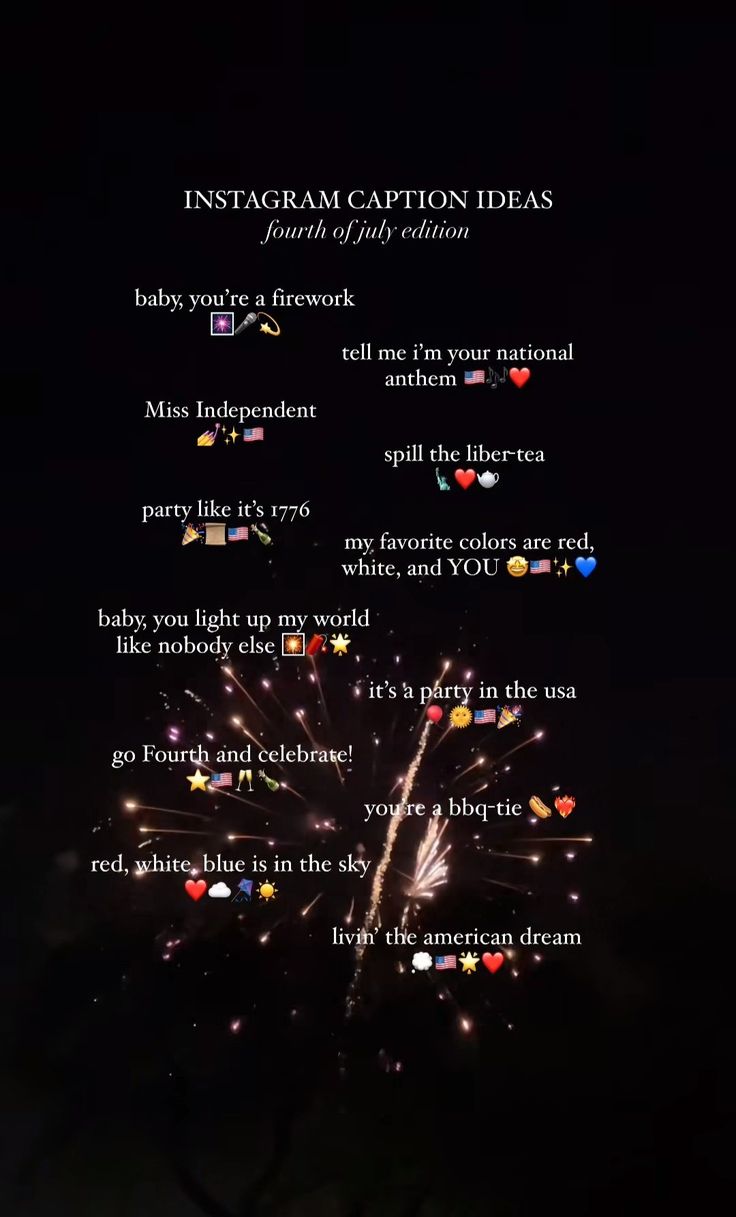 an instagram caption is shown with fireworks in the background