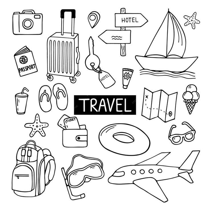 the travel icons are drawn in black and white