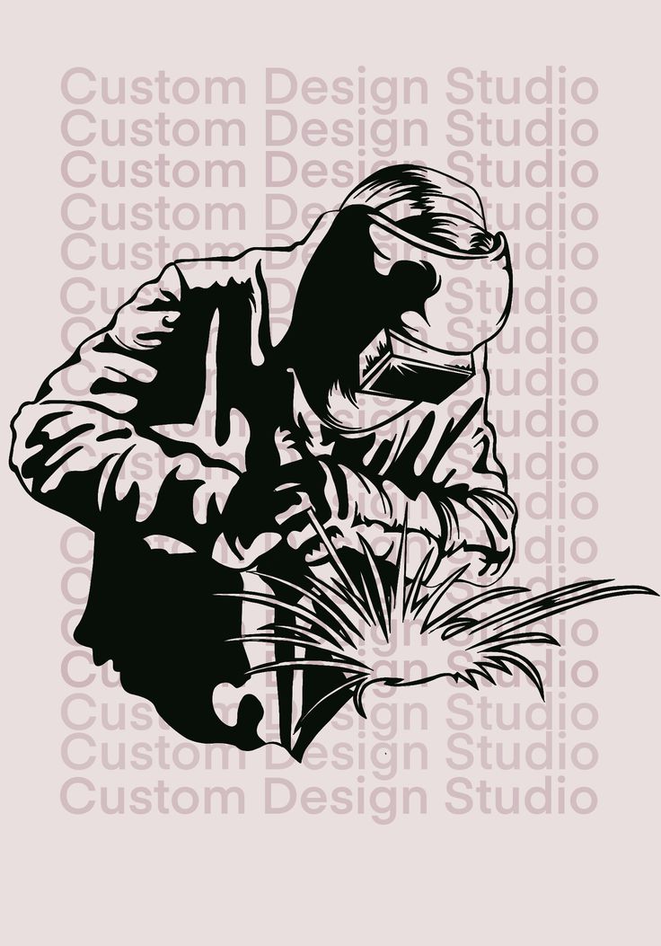 an image of a man working with a machine in front of the words custom design studio