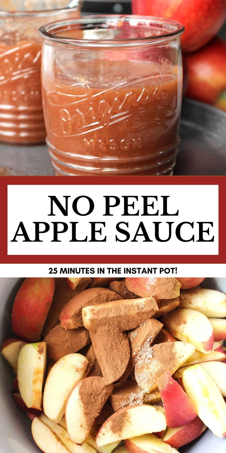 two jars filled with apples and cinnamon sitting next to each other