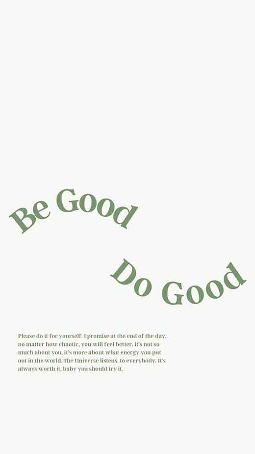 the words be good do good are written in green on a white background with an image of