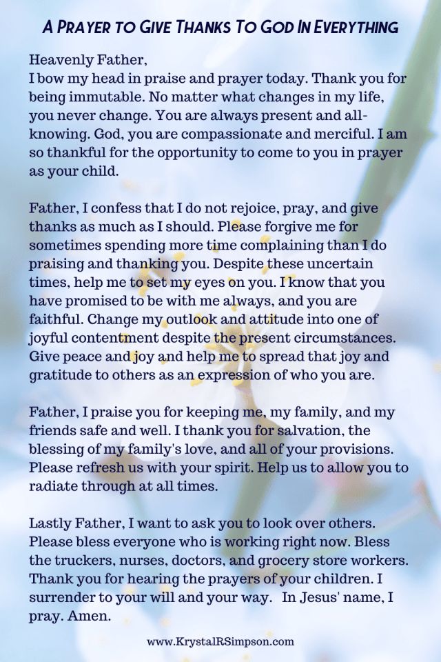 a poem written in front of a blue background with flowers and leaves on it, which reads prayer to give thanks to god in everything