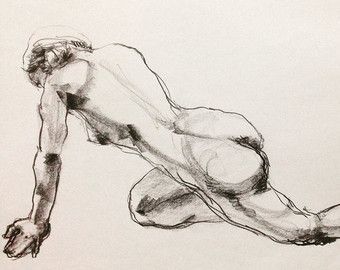 a black and white drawing of a naked man