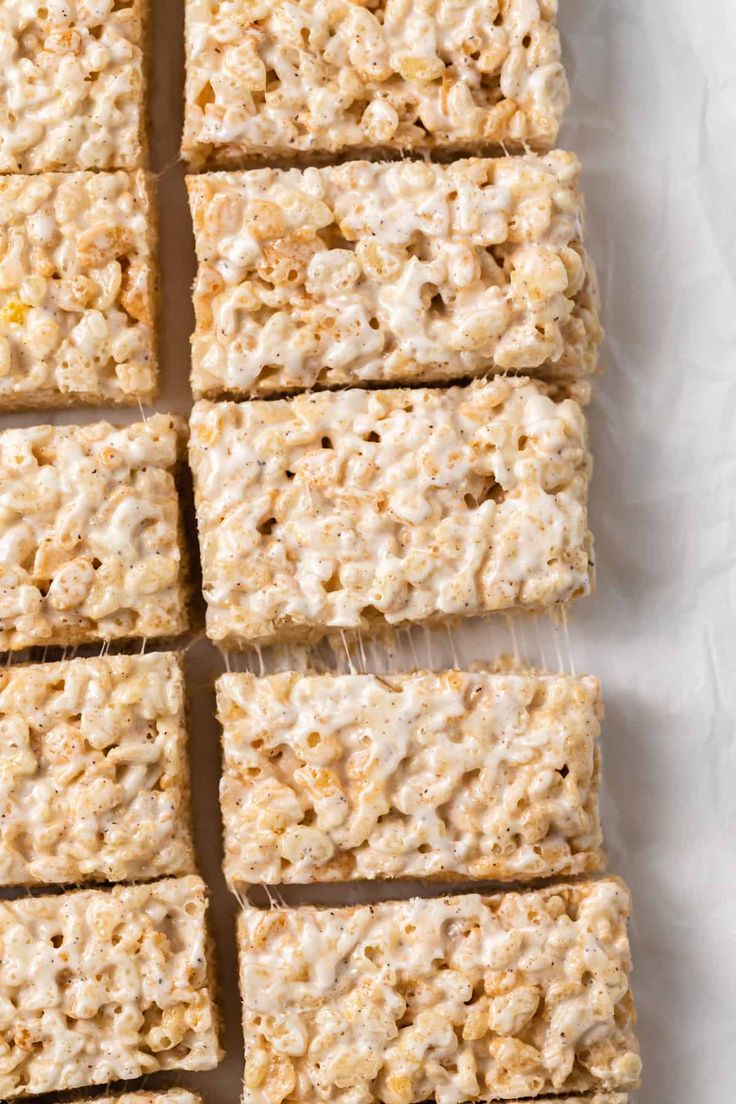 several squares of rice krispy treats sitting on top of each other