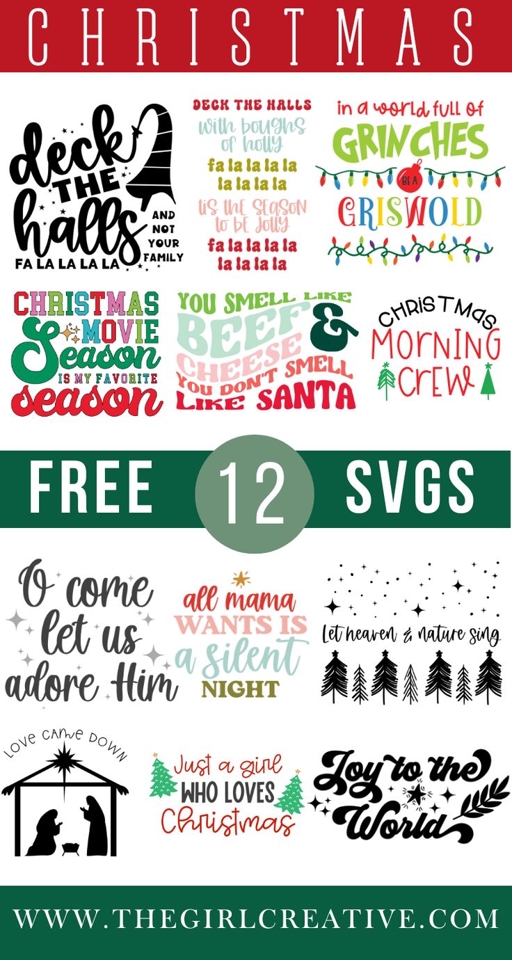 christmas svg bundle for silhouettes and cricut designs, includes 12 different font styles