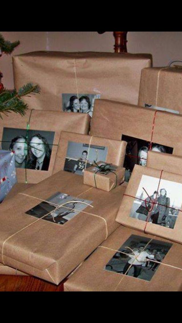 presents wrapped in brown paper with pictures on them