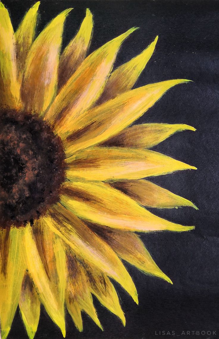 a drawing of a yellow sunflower on a black background