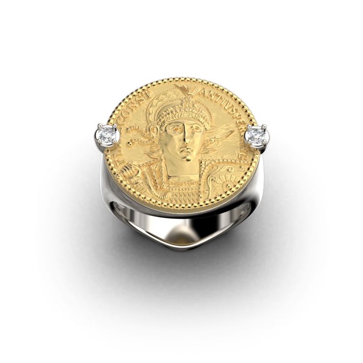 Ancient Roman Style Ring | Coin Jewelry | Italian Gold Ring Italian Engagement Ring, Gold Coin Ring, Italian Gold Jewelry, Roman Style, Mens Gold Rings, Roman Fashion, Italian Jewelry, Coin Ring, Ancient Jewelry