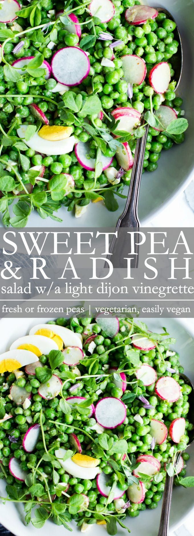 two bowls filled with salad and vegetables on top of each other, one bowl has radishes in it