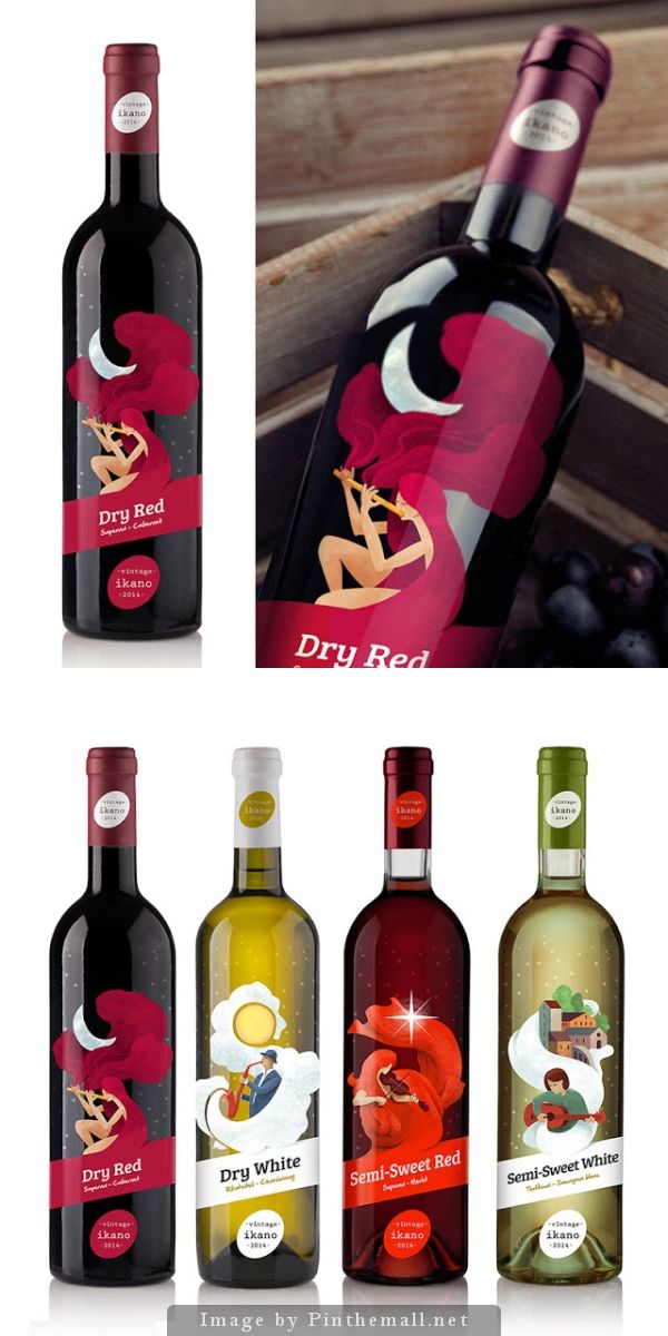 four bottles of different types of wine in front of a white background with an image of the same bottle