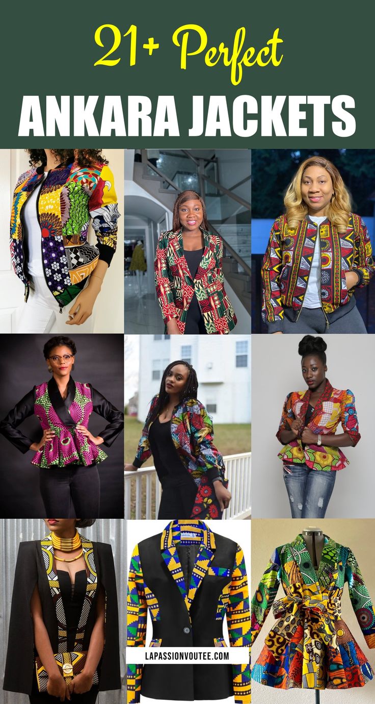 Check out these super trendy ankara jackets that are perfect for rocking this year! With options like bomber jackets, blazers, wrap tops, and kimonos, these African print jackets are not only stylish but also very versatile. They're sure to turn heads and make you the center of attention wherever you go. Whether you prefer a classic design or something more unique, there's a jacket style to fit your taste. Ankara Kimono Jacket, Modern African Clothing, African Print Kimono, Printed Kimono Jacket, Ankara Jackets, Coat With Fur Collar, Green Cargo Jacket, Festival Jacket, African Clothes