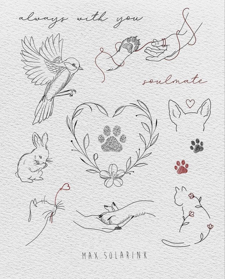 some animals that are in the shape of heart and handwritten words on white paper