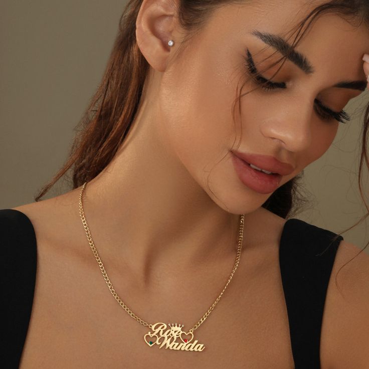 Personalize your own necklace with up to 2 names, or surprise them with the perfect personalized gift. Double Heart, Cuban Chain, Gold Plated Silver, Name Necklace, Rose Gold Plates, Silver Chain, Silver Plate, Personalized Gifts, 18k Gold