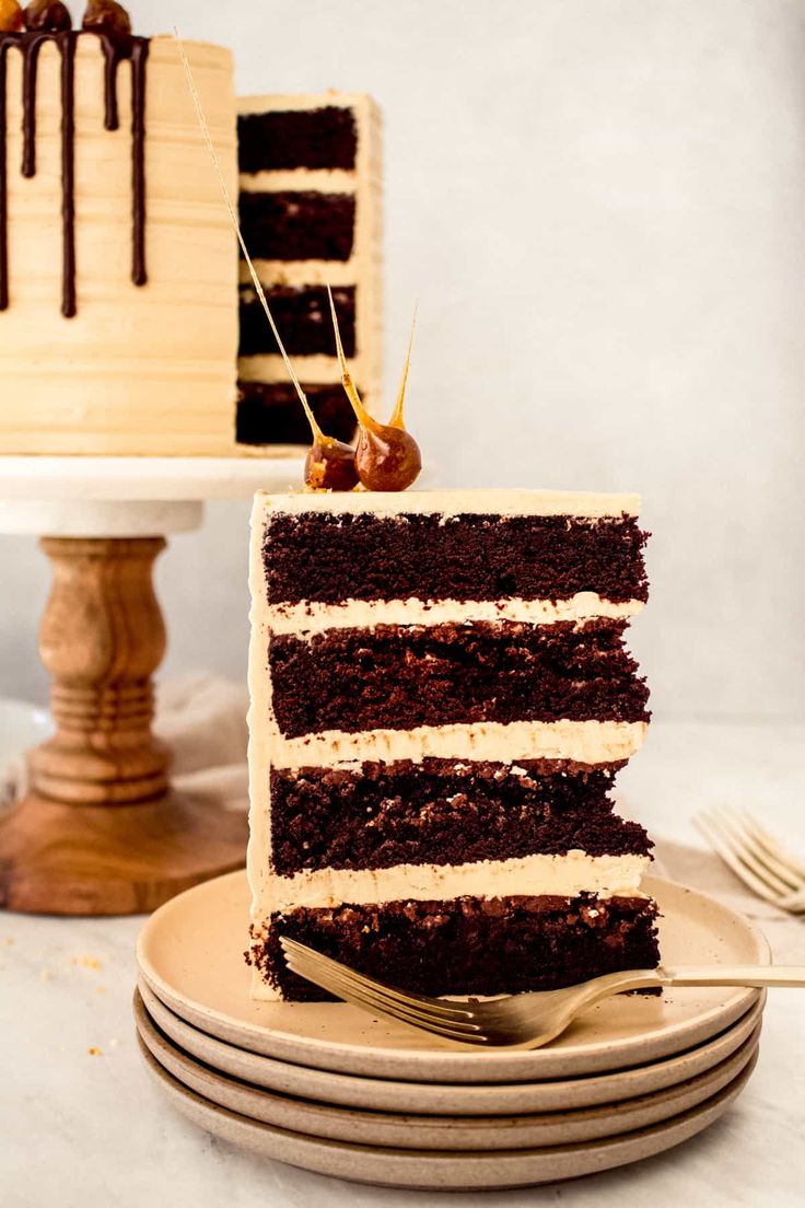 a slice of chocolate cake on a plate