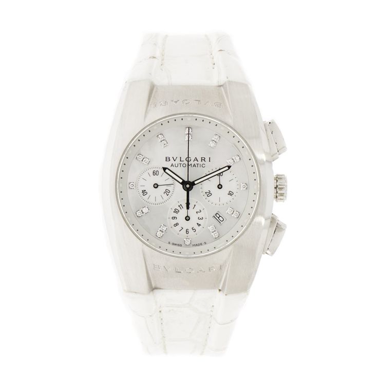 Pre-Owned BVLGARI Pre-Owned Watches - Ergon chronograph | Manfredi Jewels Vintage Timepiece, The Hours, Brushed Steel, White Dial, Watch Sale, Black Rubber, Samsung Gear Watch, Stainless Steel Bracelet, Vintage Watches