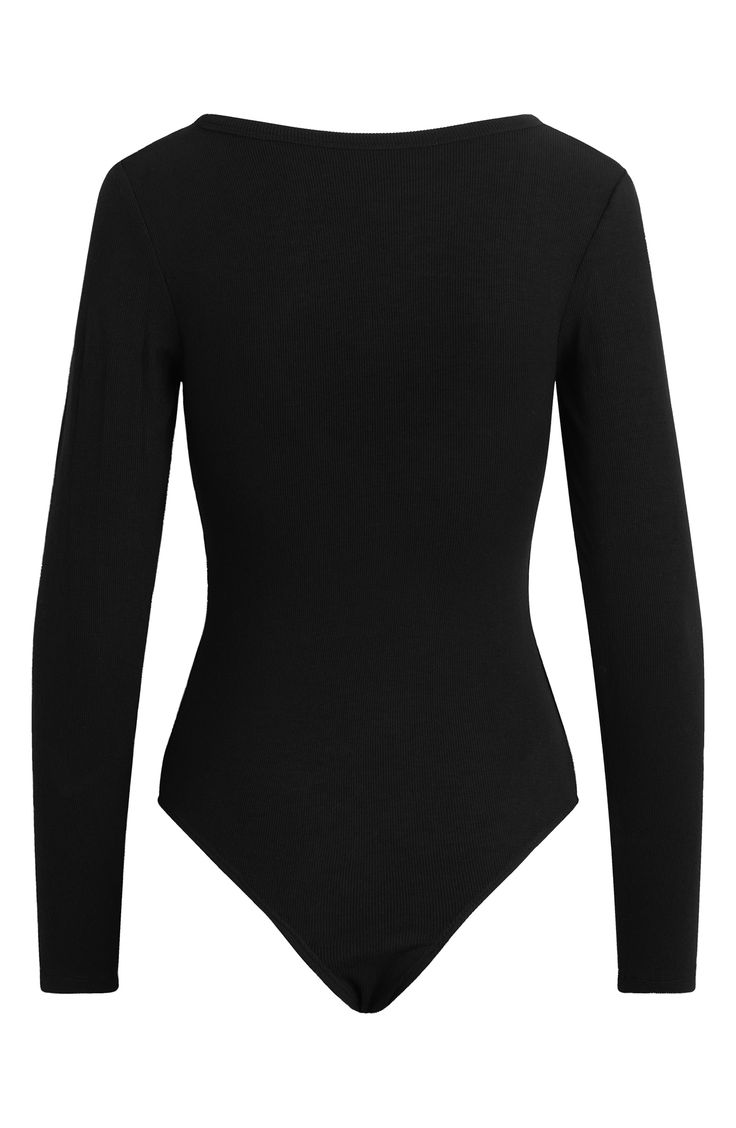 Love to layer in this staple bodysuit designed with fine allover ribbing for a close fit. V-neck Long sleeves 96% rayon, 4% elastane Machine wash, tumble dry Imported High Stretch Elastane Bodysuit For Work, Ribbed Bodysuit For Workwear, Night Out Bodysuit With Thumbholes In Elastane, Night Out Elastane Bodysuit With Thumbholes, Sleek Elastane Bodysuit For Fall, Second-skin V-neck Elastane Bodysuit, Elastane Bodysuit For Workwear In Spring, Bodysuit Designs, School Wear