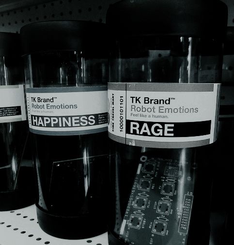 black and white photograph of three different types of coffee cups on display in a store