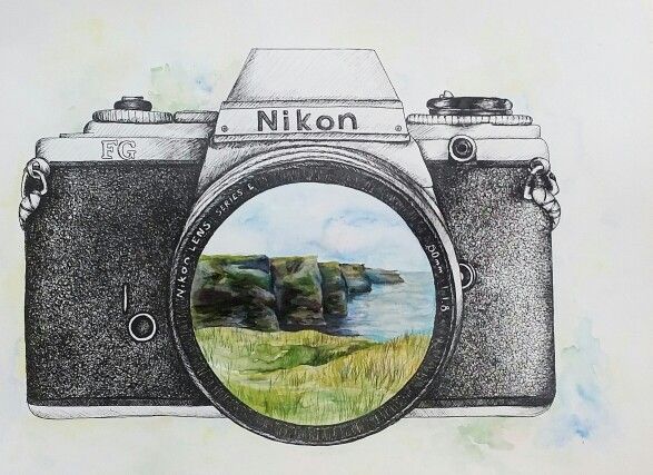 a drawing of a camera with the words nikon on it