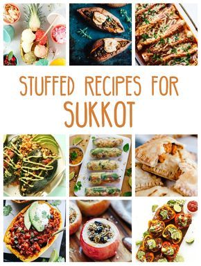 the cover of stuffed recipes for sukiot, with pictures of different food items