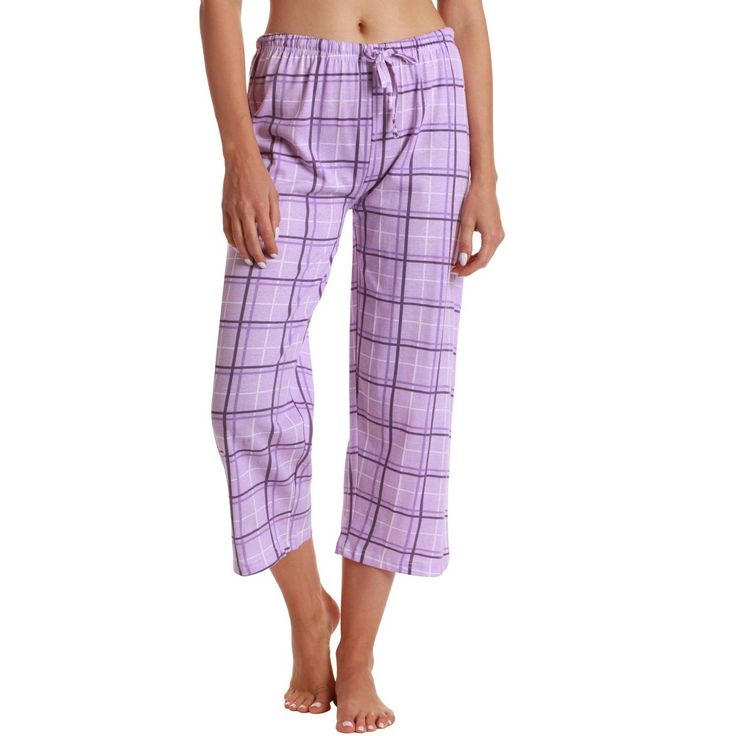 TREAT EVERY NIGHT TO A TOUCH OF FUN AND COMFORT Total Comfort Transform any evening into a remarkably comfy affair with our cotton capri pajama pants! Made using 100% cotton, these sleeping bottoms are supremely soft, comfortably breathable to keep you nice and cool, and completely non-irritating thanks to the jersey knit fabric. And weve designed them in seven sizes to complement your shape. So whether youre beautifully big, prettily petite, or somewhere in between, youll find perfect-fitting P Female Features, Soft Pajama Pants, Cotton Pajamas Women, Cotton Pajama Pants, Womens Pjs, Womens Pajamas Pants, Soft Pajamas, Cute Pajamas, Purple Plaid