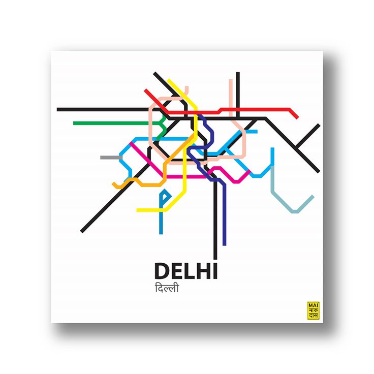 a poster with the word delhi on it in multicolored lines and an arrow