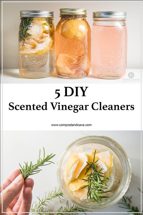 three mason jars with lemons and rosemary in them, the text reads 5 diy scented vinegar cleanerrs