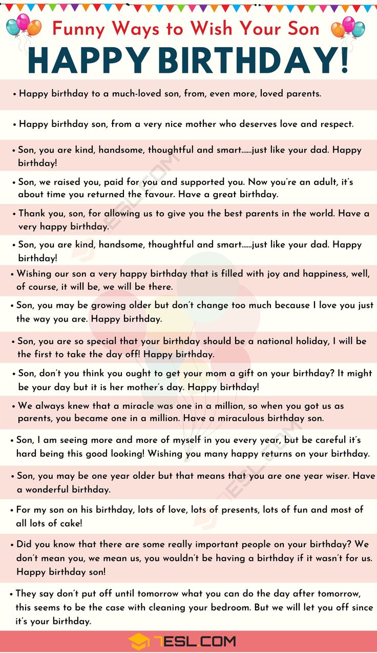 a happy birthday card with the words, funny ways to wish your son