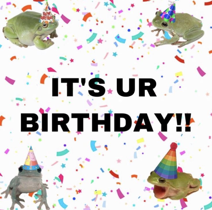 it's my birthday with frogs and confetti