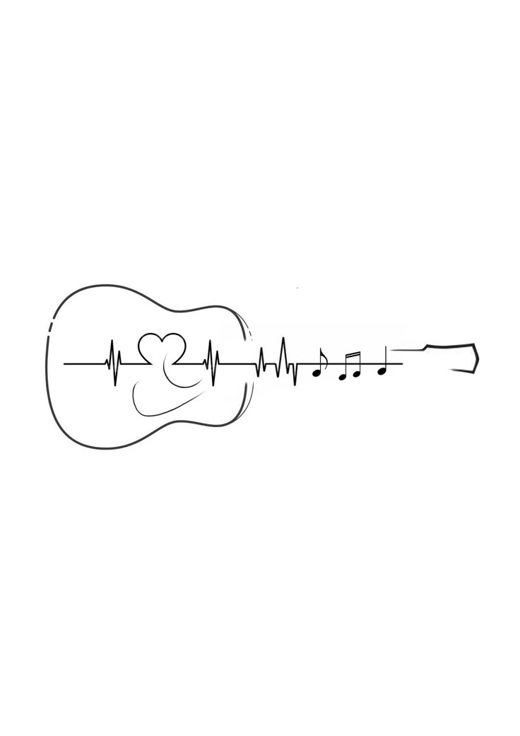 a drawing of an acoustic guitar with musical notes