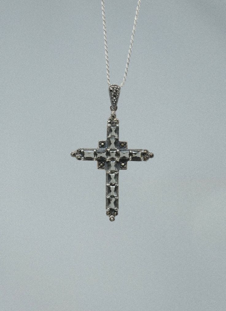 Gemstone cross necklace Silver Cross Necklace, Silver Cross, Sterling Silver Chain, Artifacts, Chain Lengths, Chain Length, Sterling Silver Chains, Silver Chain, Cross Necklace