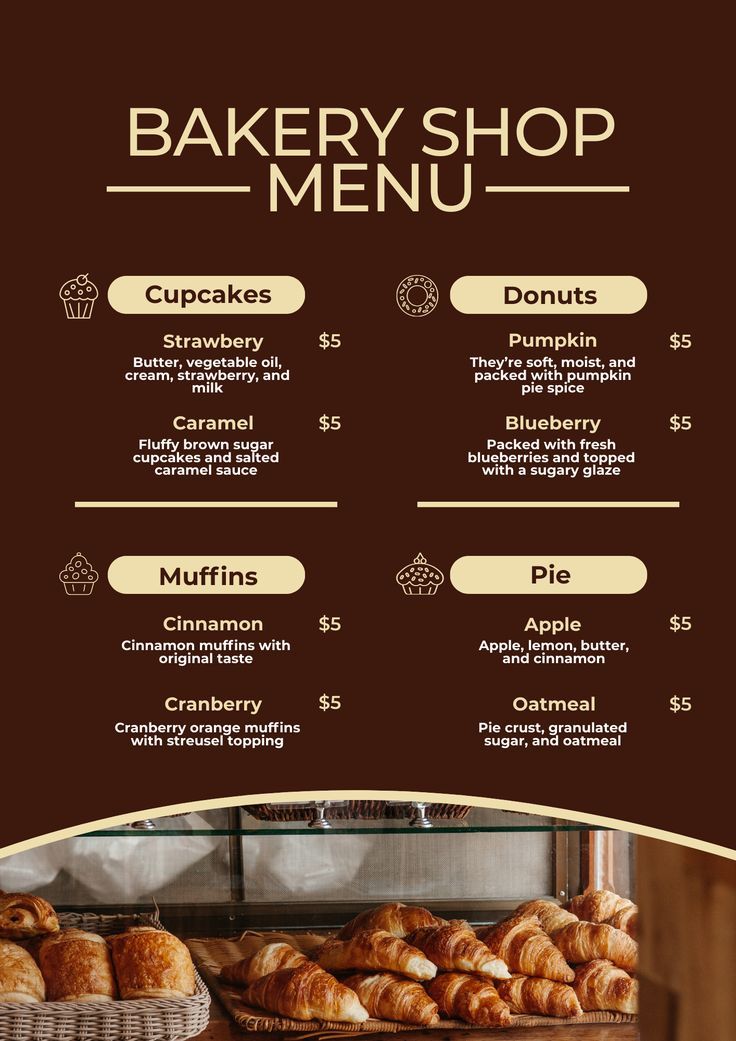 a bakery menu with breads and croissants