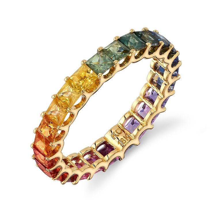 Rainbow Gemstone Ring, Natural Multi Sapphire Band, 14K Solid Gold Stack Eternity Band Ring, Real Colored Gemstone Ring, Anniversary Ring ----------------------------------------------------------------------------------------------------------- ITEM DESCRIPTION : ITEM : RING METAL : 925 STERLING SILVER PLATING : ROSE GOLD / GOLD / SILVER / WHITE / YELLOW GEMSTONE : MULTI SAPPHIRE  CREATION : LAB CREATED SIZE : 3 MM SHAPE : SQUARE SETTING TYPE : PAVE FINISHING : SUPER FINE RING SIZE : US 3 TO US 14 OCCASIONS : WEDDING RING, ENGAGEMENT RING, BIRTHDAY RING, RING FOR HER, PROPOSAL RING NOTE: I HAVE SEVEN DAYS RETURN POLICY ONCE THE PRODUCT IS BEEN DELIVERED. EXPRESS DELIVERY IS AVAILABLE ON THIS RING. I ALSO PREPARE CUSTOM ORDERS AS PER CUSTOMER DESIRE. FEEL FREE TO CONTACT IF YOU WANT ANY CU Eternity Band Stack, Sapphire Wedding Band, Rainbow Sapphires, Rainbow Rings, Rainbow Gemstones, Sapphire Band, Multi Sapphire, Yellow Gemstones, Full Eternity Ring