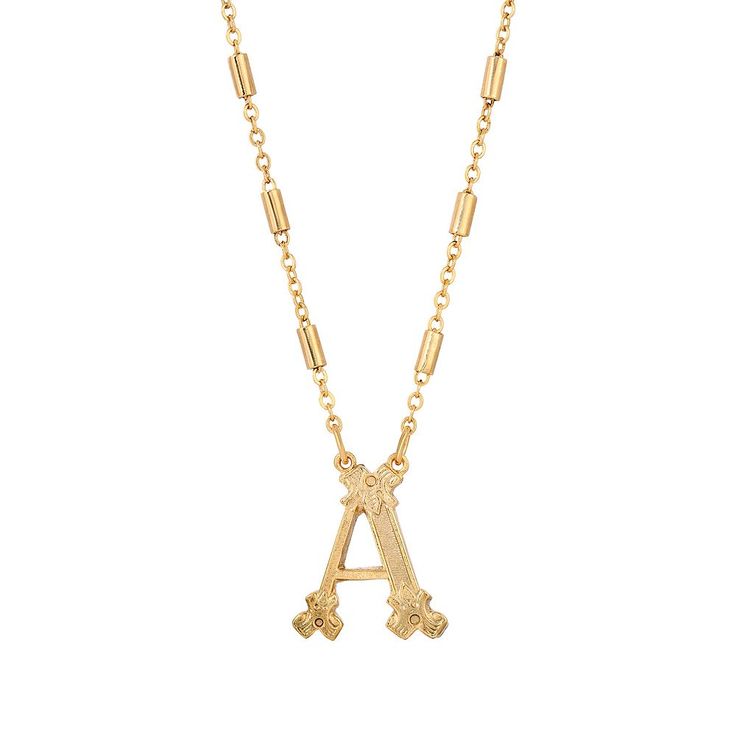 This 1928 Gold Tone Initial Necklace makes a great gift and never goes out of style. This 1928 Gold Tone Initial Necklace makes a great gift and never goes out of style. DETAILS Pendant size: .9 in. x .7 in. Chain length: 15 in. with 3 in. extender Clasp: lobster-claw Metal: alloy Plating: gold tone Finish: polished Not appropriate for children 14 years old and younger. Size: One Size. Color: Yellow A. Gender: female. Age Group: adult. Elegant Metal Necklaces With Initials, Antique Gold Necklace For Mother's Day, Vintage Tarnish Resistant Necklace For Formal Occasions, Vintage Initial Necklace Gift, Vintage Gold Jewelry With Initials, Vintage Initial Necklace As A Gift, Adjustable Gold Necklaces With Hallmark, Vintage Adjustable Necklace For Mother's Day, Vintage Gold Initial Necklace For Gifts