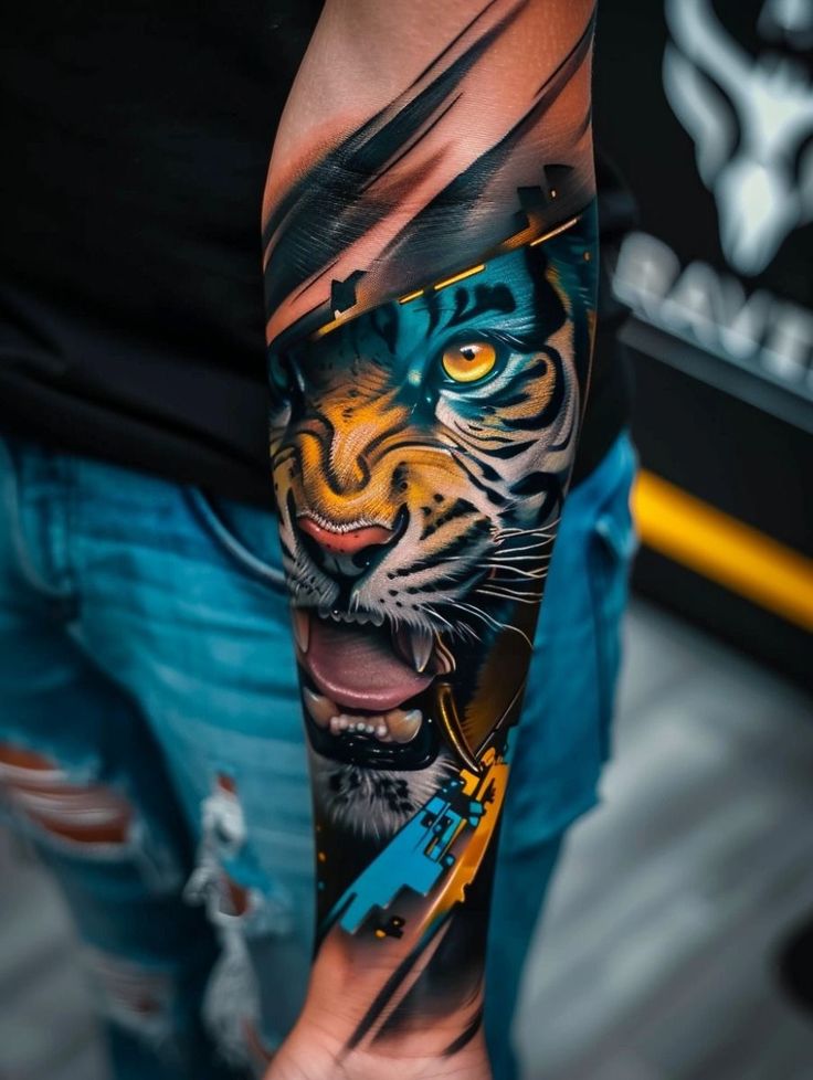 a man with a tiger tattoo on his arm