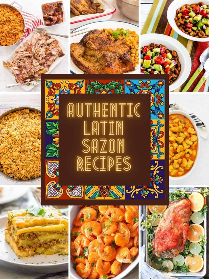 authentic latin sazon recipe collage with text overlay