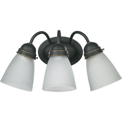 three light bathroom fixture with white glass shades