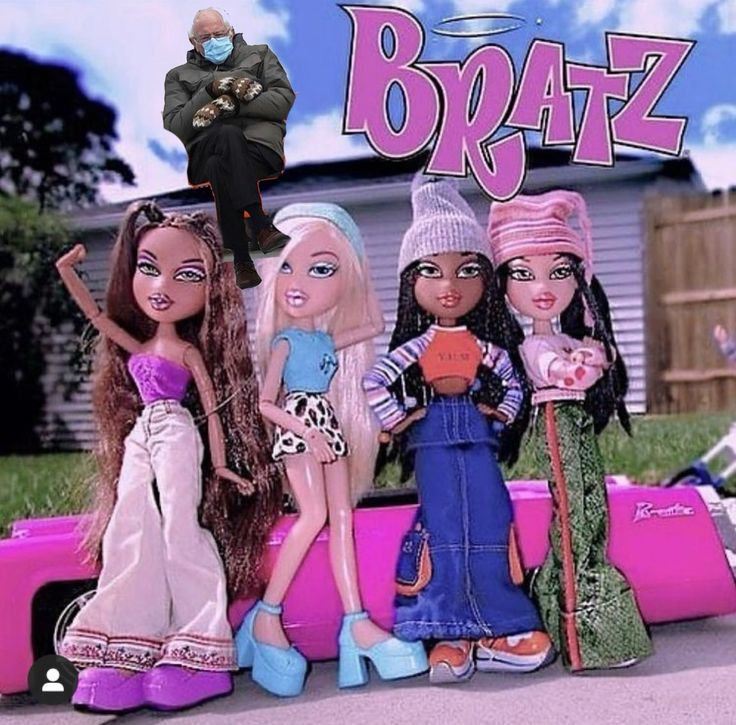 the bratz dolls are all lined up in front of their pink toy car,