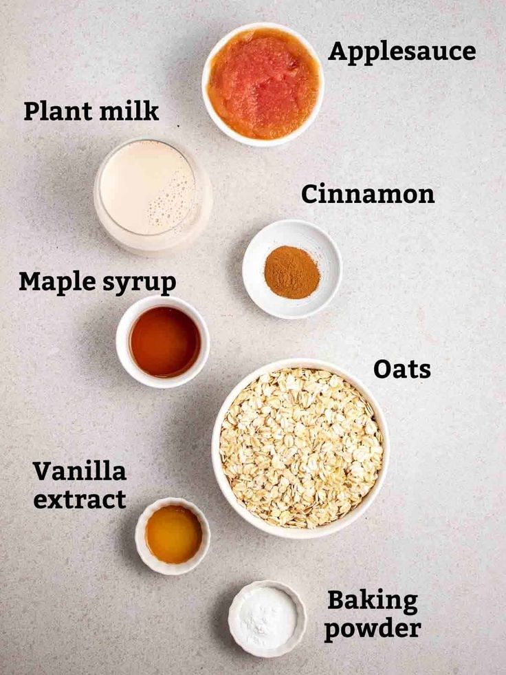 ingredients to make oatmeal in small bowls