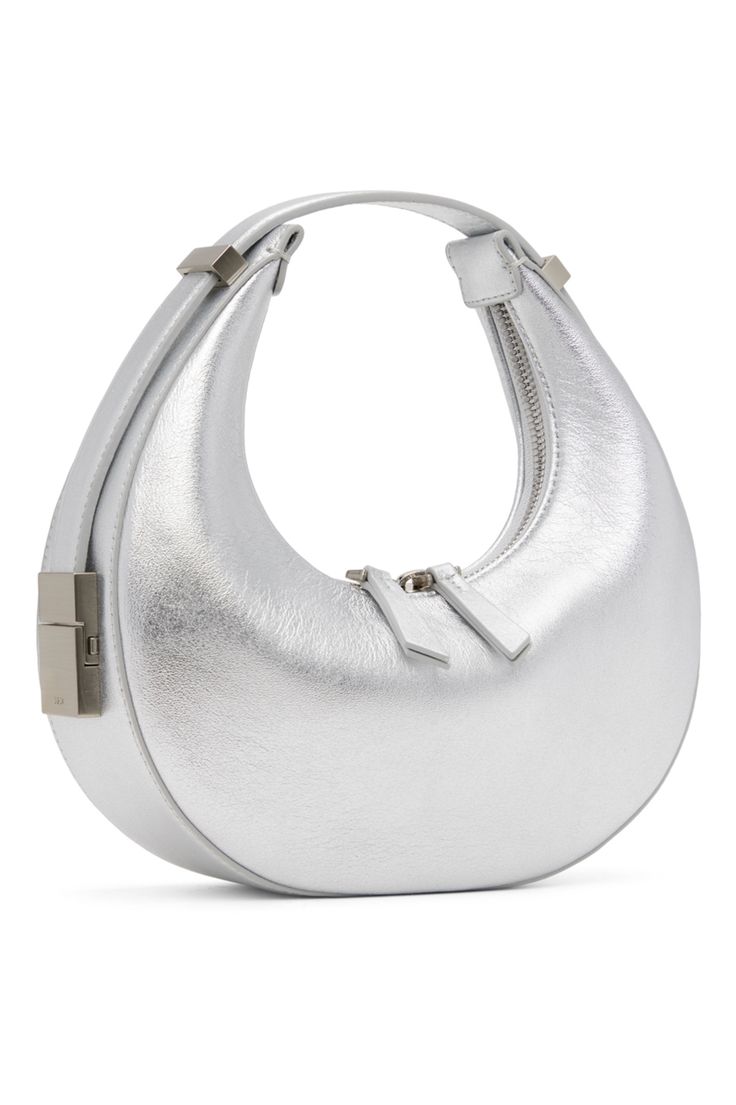 Silver Mini Toni Bag by OSOI on Sale Silver Shoulder Bag With Silver-tone Logo For Formal Occasions, Silver Shoulder Bag With Silver-tone Logo For Formal Events, Formal Silver Shoulder Bag With Silver-tone Logo, Formal Silver Shoulder Bag With Logo Plaque, Silver Shoulder Bag With Top Handle And Silver-tone Logo, Chic Top Handle Bag With Silver-tone Logo Plaque, Chic Formal Shoulder Bag With Silver-tone Logo Plaque, Chic Leather Bag With Silver-tone Logo, Evening Leather Bag With Silver-tone Logo Plaque