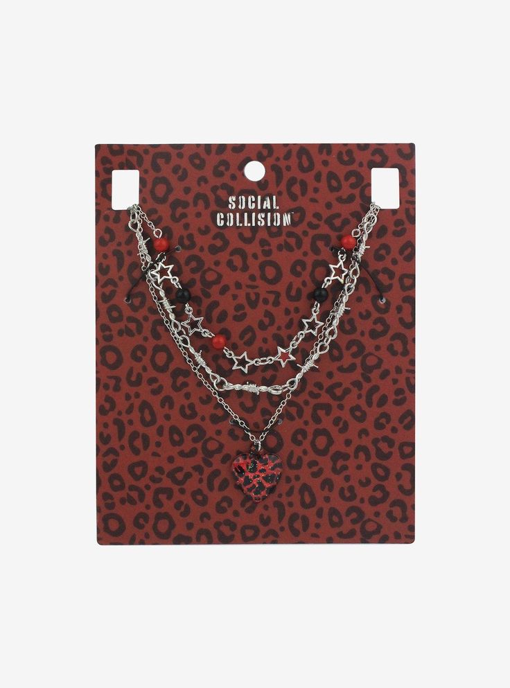 Social Collision® Red Leopard Heart Necklace Set | Hot Topic Trendy Red Heart Pendant Jewelry, Trendy Red Heart Necklace For Valentine's Day, Trendy Red Heart-shaped Jewelry, Trendy Red Choker Necklace, Red Heart Charm Choker Necklace, Trendy Red Heart Pendant Necklace, Trendy Red Jewelry With Heart Charm, Red Heart Pendant Necklace For Party, Trendy Red Charm Necklaces For Valentine's Day