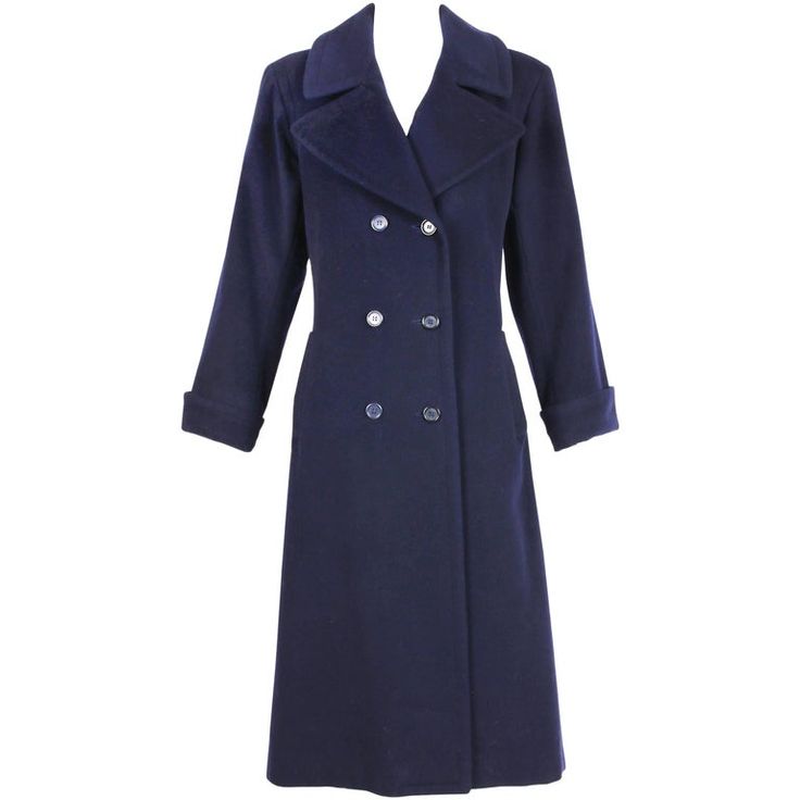 Yves Saint Laurent Navy Blue Wool Double-Breasted Coat | From a unique collection of rare vintage Coats and Outerwear at https://www.1stdibs.com/fashion/clothing/coats-outerwear/. Luxury Navy Double-breasted Pea Coat, Saint Laurent Coat, Patent Trench Coats, Green Wool Coat, Vintage Attire, Wool Cape Coat, Military Style Coats, Fox Coat, Vintage Yves Saint Laurent