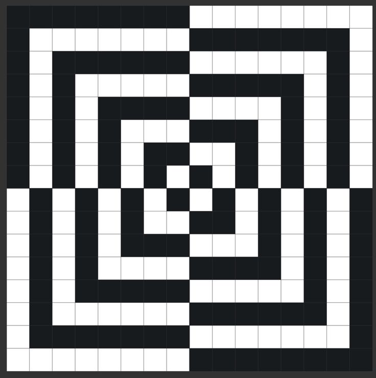 a black and white pattern with squares in the shape of an interlocked spiral