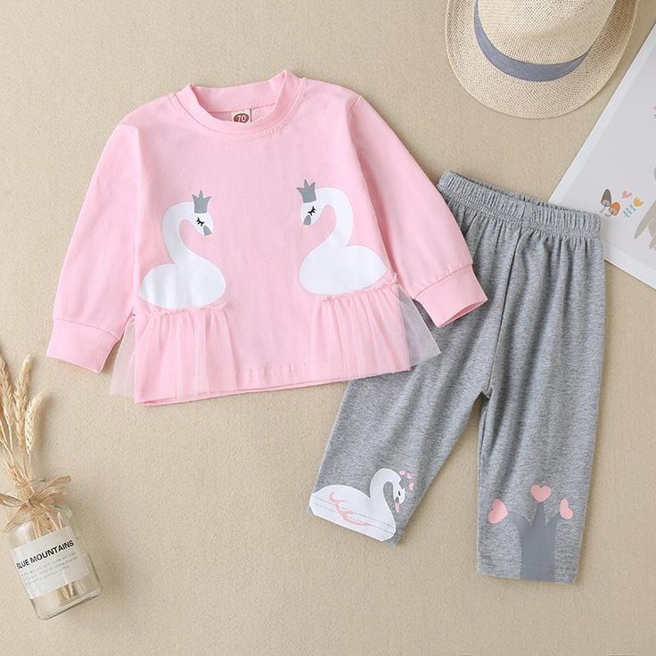 2-piece Suit for Toddler Girl - PrettyKid Long Sleeve Cartoon Print Playwear Sets, Spring Cartoon Print Playwear Set, Cute Cartoon Print Fall Sets, Cute Cartoon Print Sets For Fall, Cute Long Sleeve Sets With Cartoon Print, Cute Long Sleeve Cartoon Print Sets, Cute Long Sleeve Sets For Fall, Pink Long Sleeve Cartoon Print Sets, Pink Playwear Sets For Fall