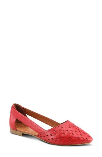 A perforated-and-woven d'Orsay flat is updated with a strap around the heel that provides a secure, comfy fit. Cushioned insole Leather upper and lining/rubber sole Imported Summer Flats With Textured Sole And Low Heel, Spring Woven Leather Flats With Round Toe, Red Low Heel Flats For Summer, Spring Slip-on Woven Leather Flats, Red Leather Flats For Summer, Casual Sandals With Woven Sole And Low Heel, Spring Flats With Woven Leather, Spring Woven Leather Sandals With Low Heel, Spring Woven Leather Flats